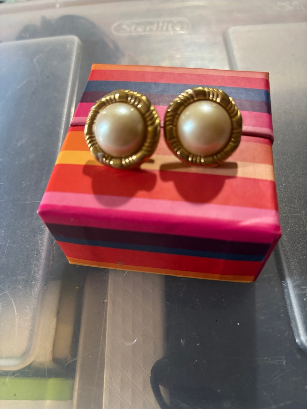 Gold-Tone Pearl Button Earrings — Elegant Women’s Studs